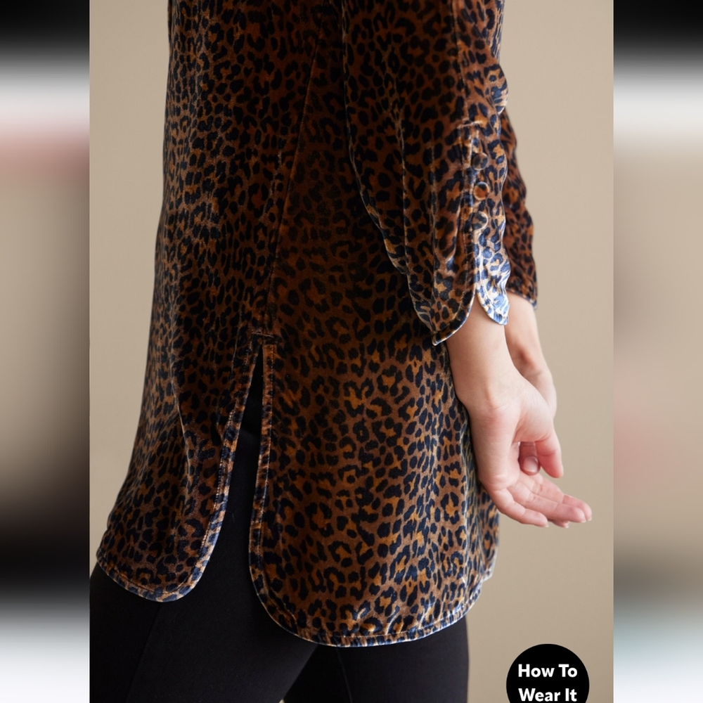 Soft Surroundings Icon Silk Velvet‎ Poets leopard tunic shirt blouse cheetah NWT - Picture 6 of 12